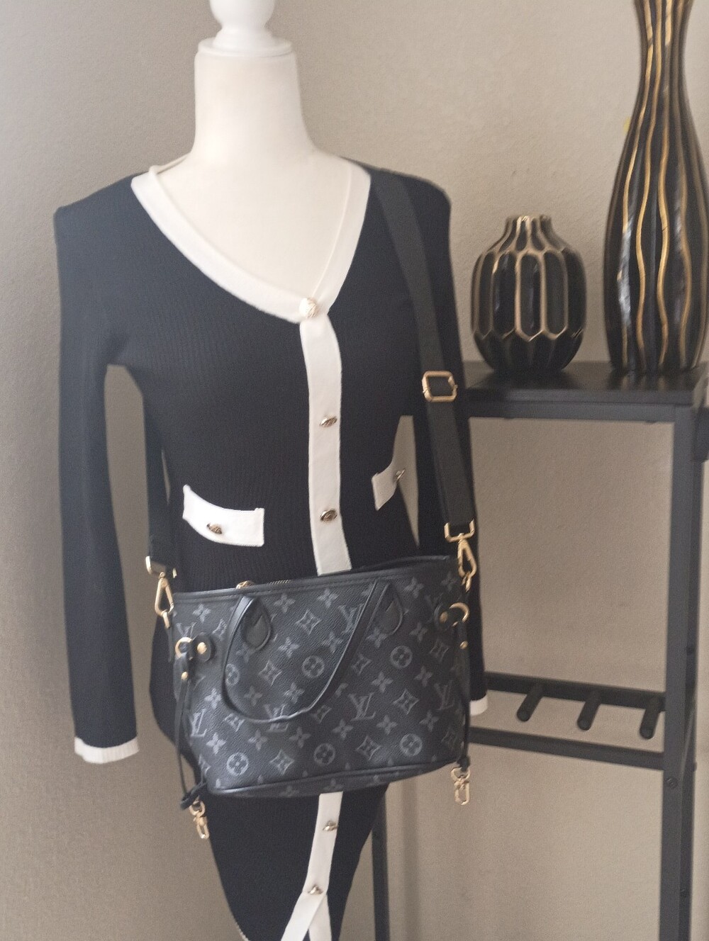 Designer Monogram Black Shoulder Bag